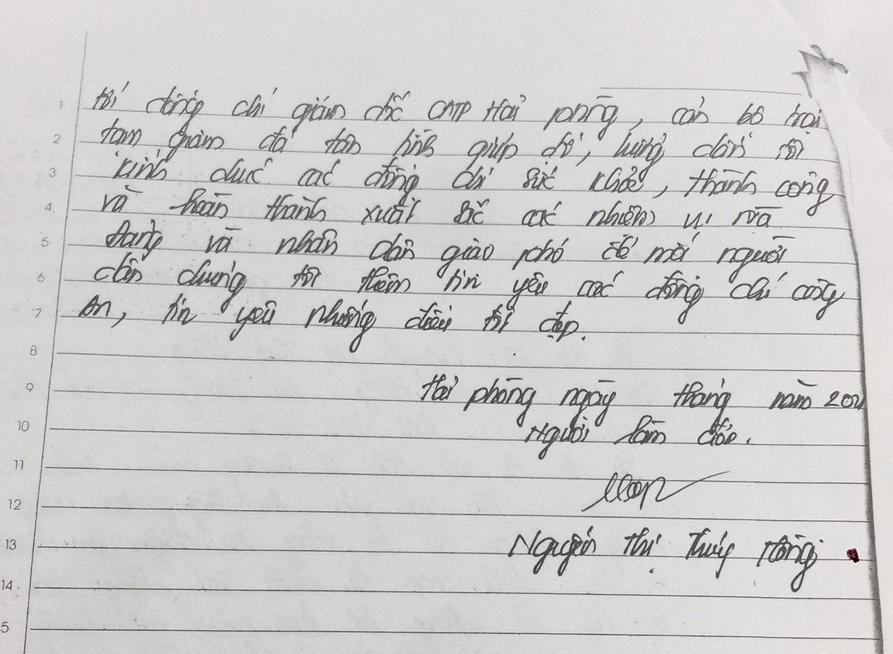 Người dân gửi thư cảm ơn Trại Tạm giam Công an thành phố